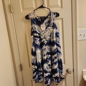 Roaman's Women's Plus Size Smocked Racerback Tunic With Embellishments